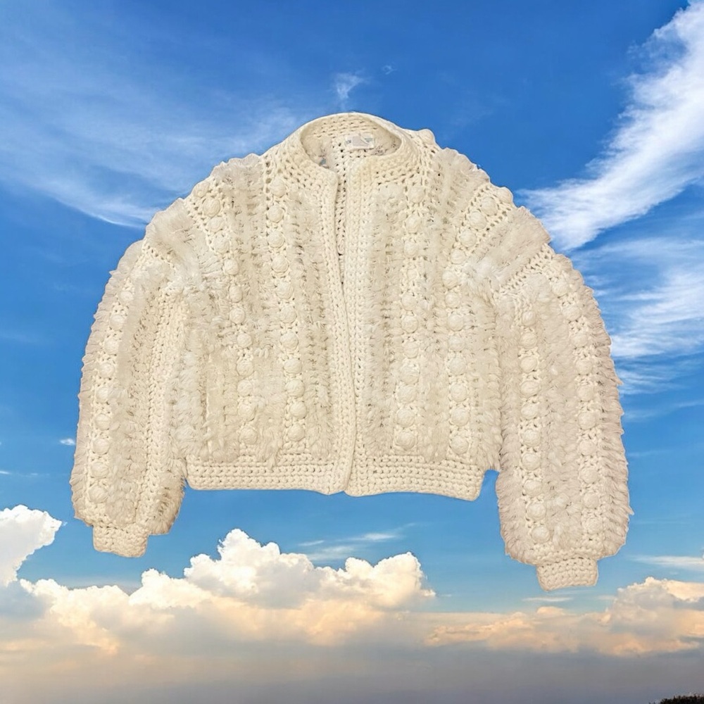 Elegant Cream Women's Crochet Teddy Jacket